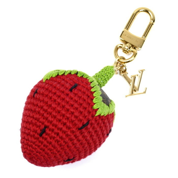 LOUIS VUITTON Berrylicious Crochet Keychain Bag Charm Red Brown Green M02...